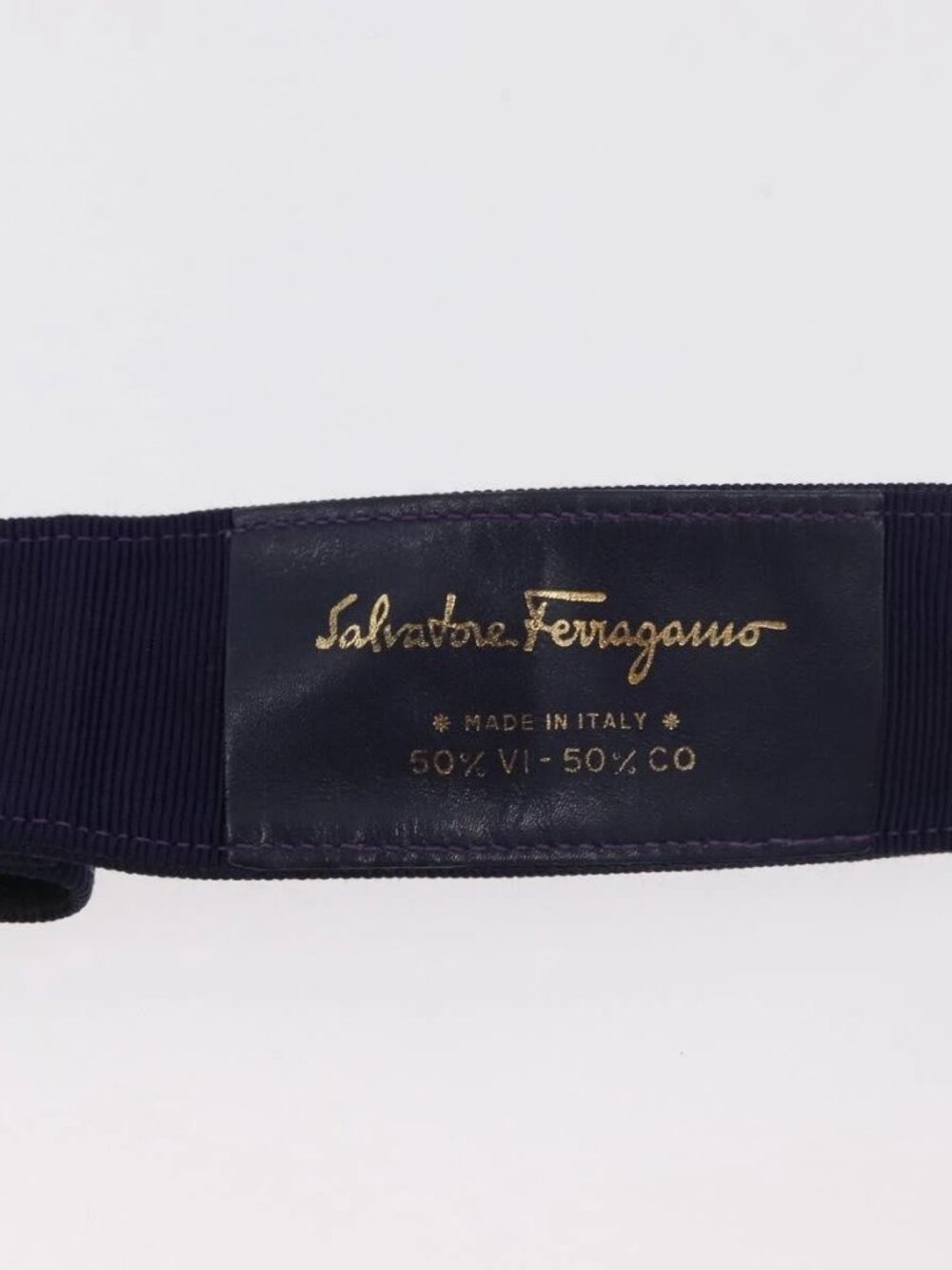 Salvatore Ferragamo Vara Ribbon Belt Canvas 29.5"" Purple Gold Auth BA13266 - Picture 7 of 9